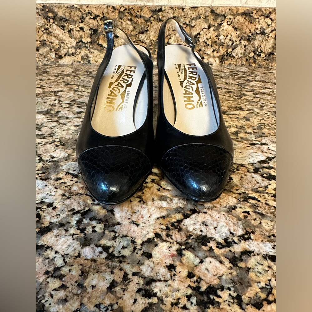 Salvatore Farragamo Black Slingback Heels sz 4.5 NEW